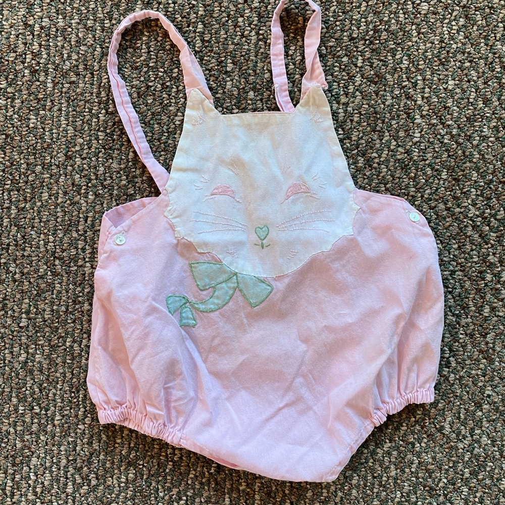 Vintage Handmade Cat Face Baby Romper